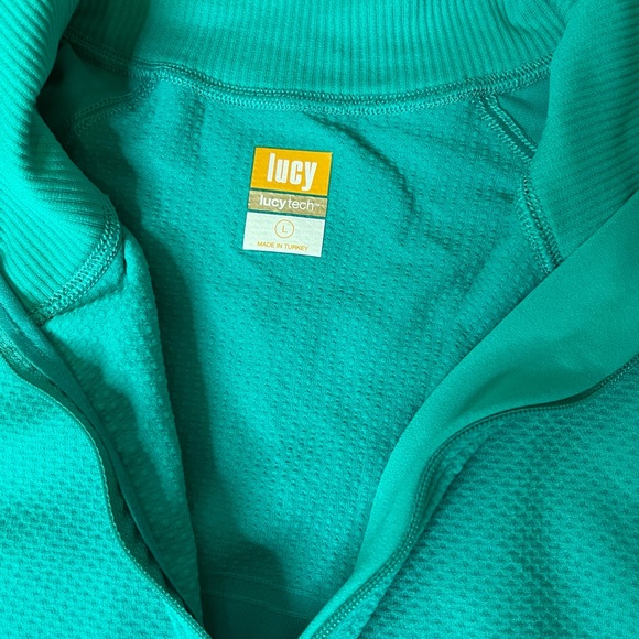 Lucy Womens T-Shirt Large L Teal Blue Athletic Strech 1/4 Zip Running Activewear - Picture 10 of 12